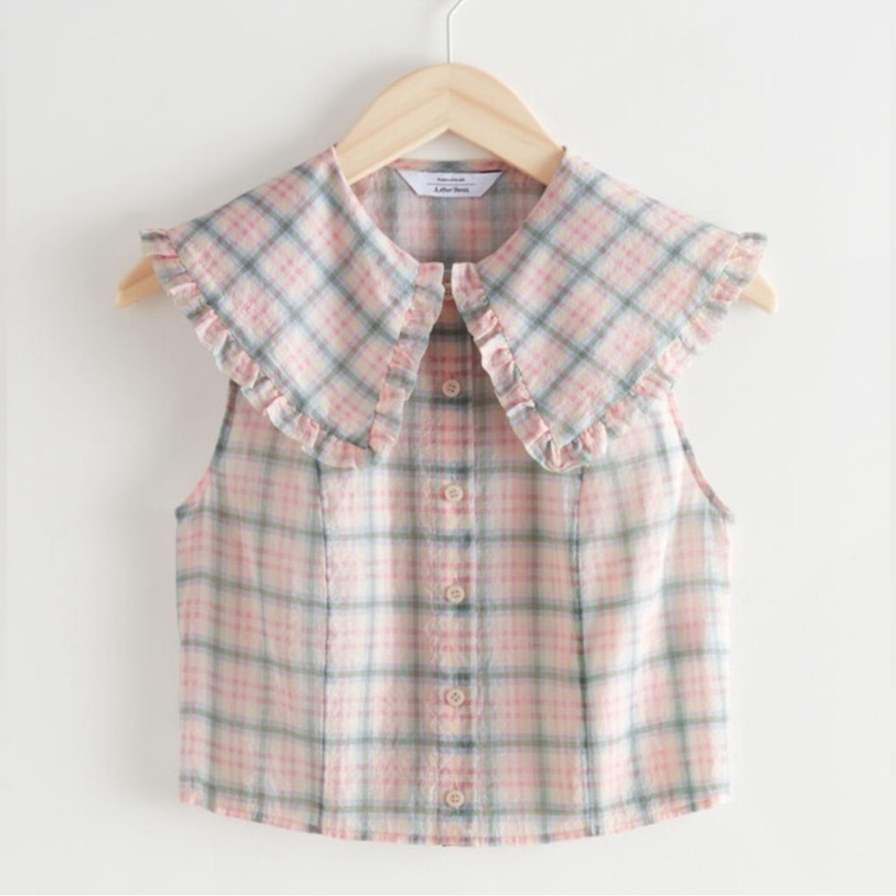 & Other Stories Ruffle Collar Check Blouse